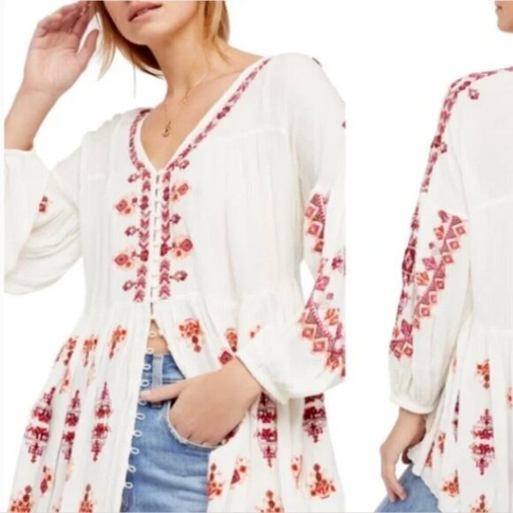 The Arianna Embroidered Tunic by Free People Sz M White #306D - Picture 1 of 12